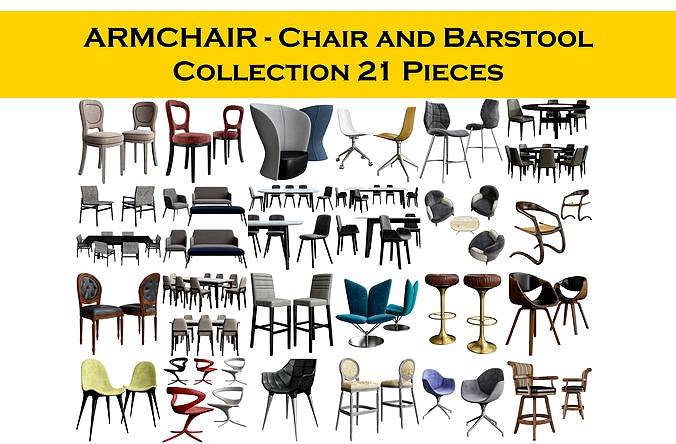 Chair - armchair and Barstool Collection 24 pieces 3d model