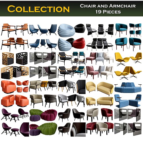 Collection of Chairs  and armchairs 3d model 19 pieces