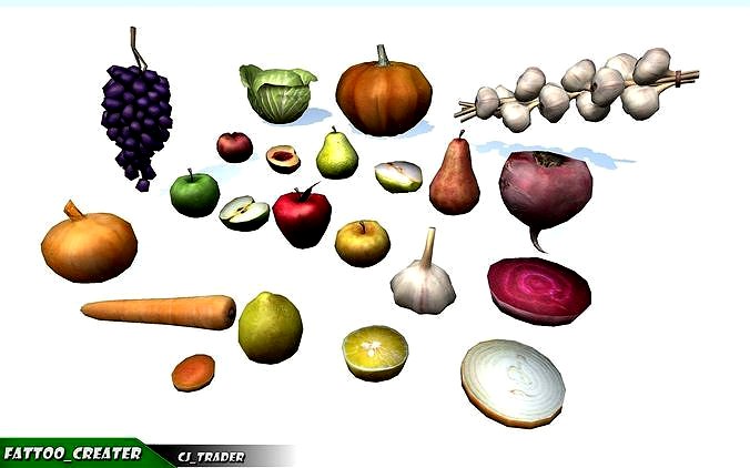 Lowpoly Fruits And Vegetables Collection Pack 3d model