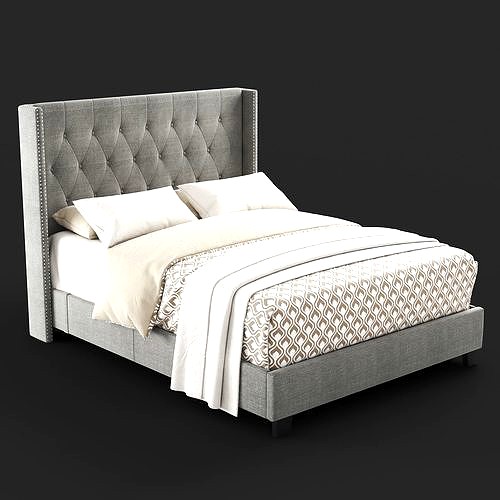 Diamond Tufted Wingback Bed in Grey