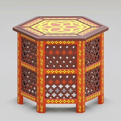Hexagonal ornate Moroccan table 04
