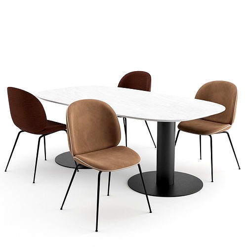 Beetle Dining Chair and Marble tables by GUBI