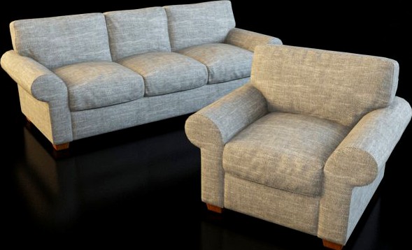Classic Fabric Armchair With Sofa 3D Model