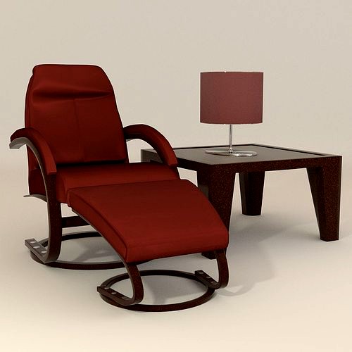 Accent Chair with foot stool plus coffee table and desk lamp