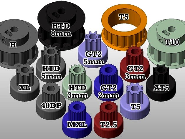 Parametric pulley - lots of tooth profiles by droftarts