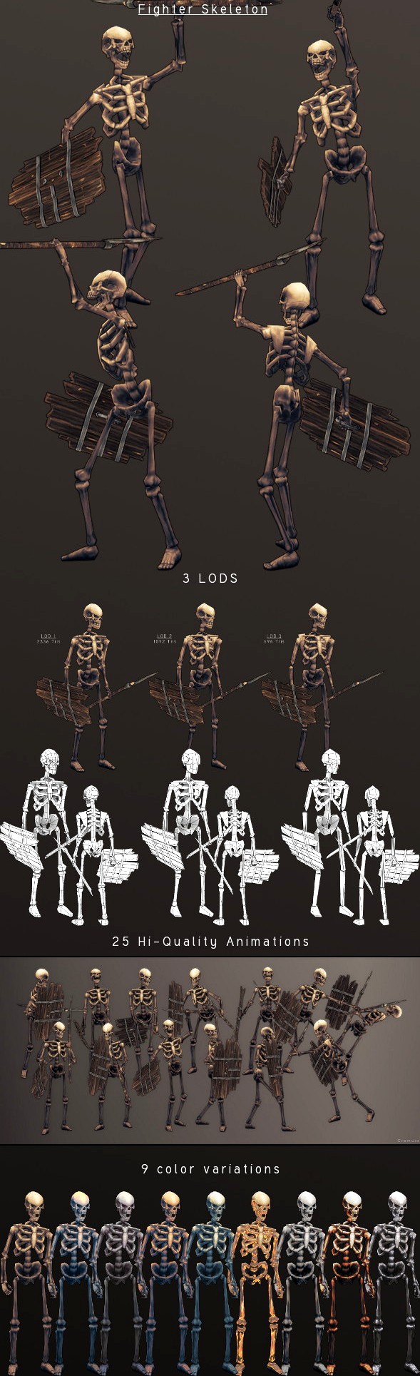 LowPoly HandPainted Fighter Skeleton