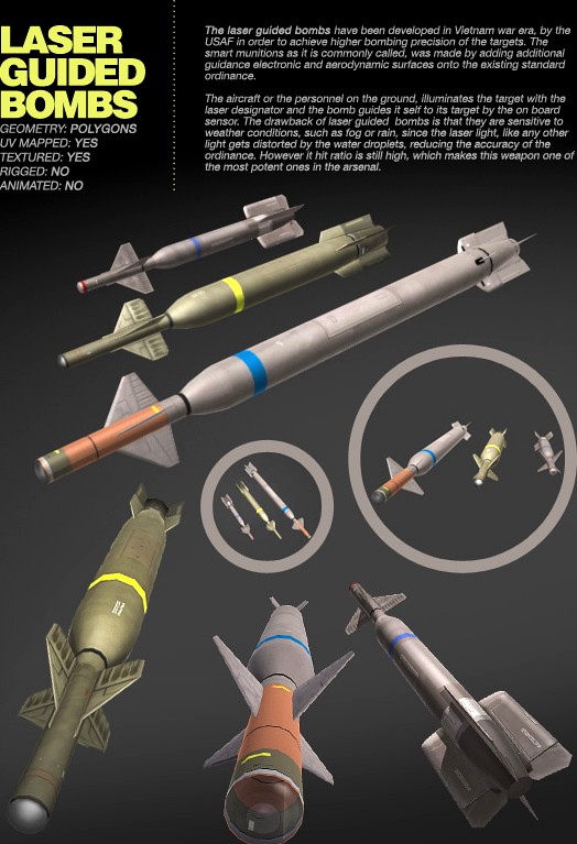 3 Laser Guided Bombs pack - 3ds max model