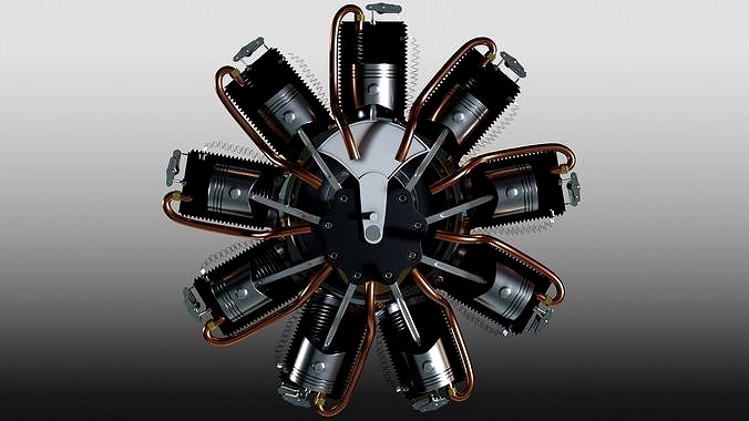 Radial Motor with Piston Mechanism Nose Propellers Anim and Rig