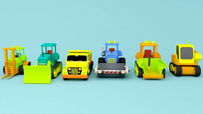 Construction vehicles - Cartoon - Low Poly