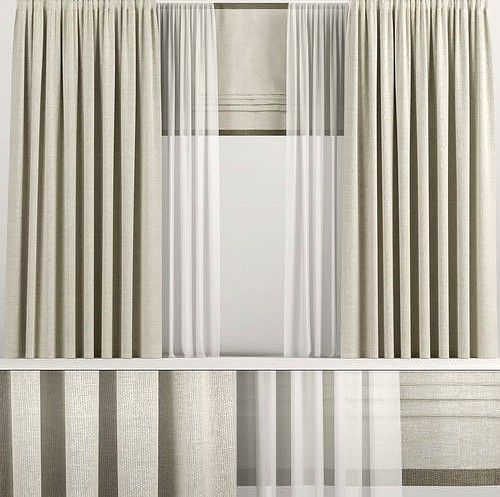 Wide beige curtains with Roman and tulle