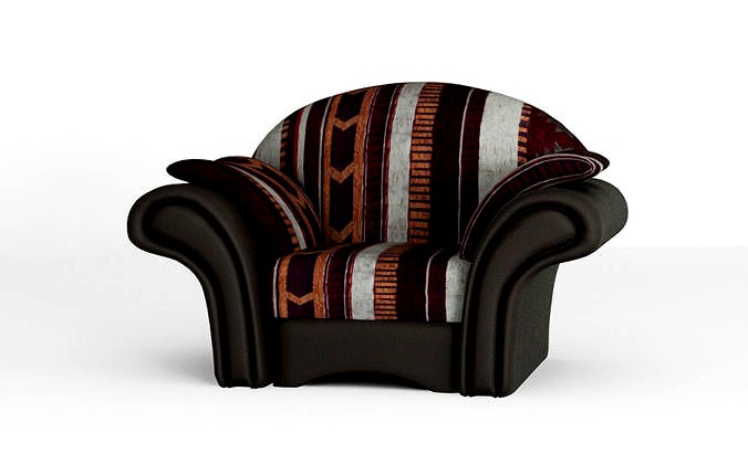 Armchair red with stripes and leather parts