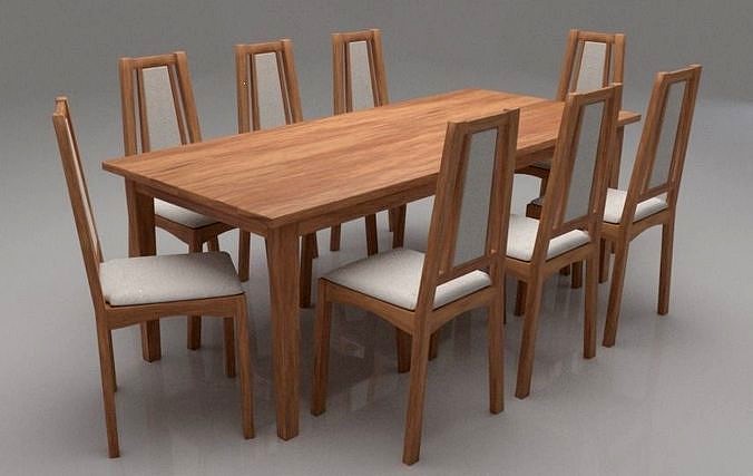 Kuzel Solid Wood Eight Seater Cushioned Dining Set