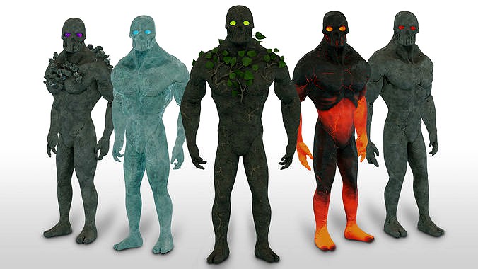 Low Poly Elemental Golem Character Pack With PBR Materials
