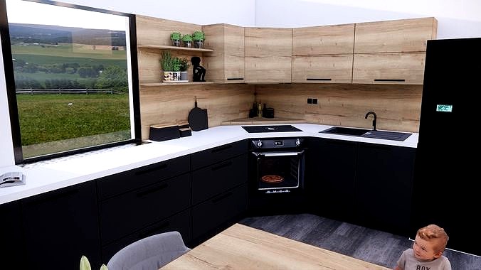 kitchen black white oak