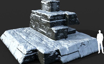 Low poly Snow Ruin Medieval Construction 04