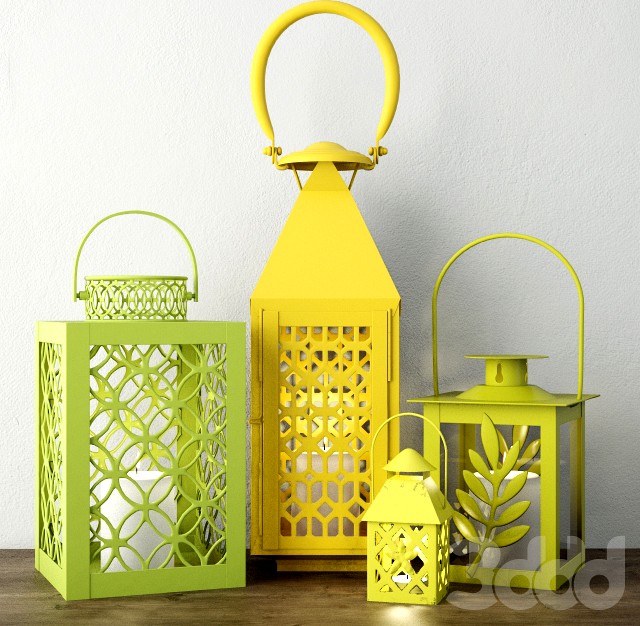 Green &amp; Yellow Metal Lanterns