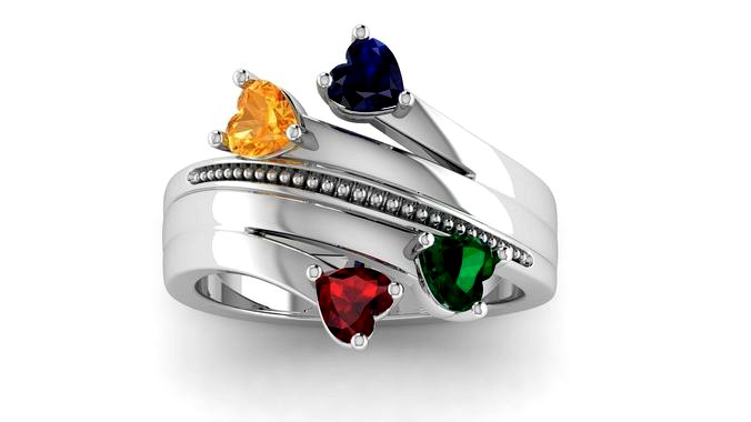 4 Heart Sprouting Family gemstone Ring | 3D