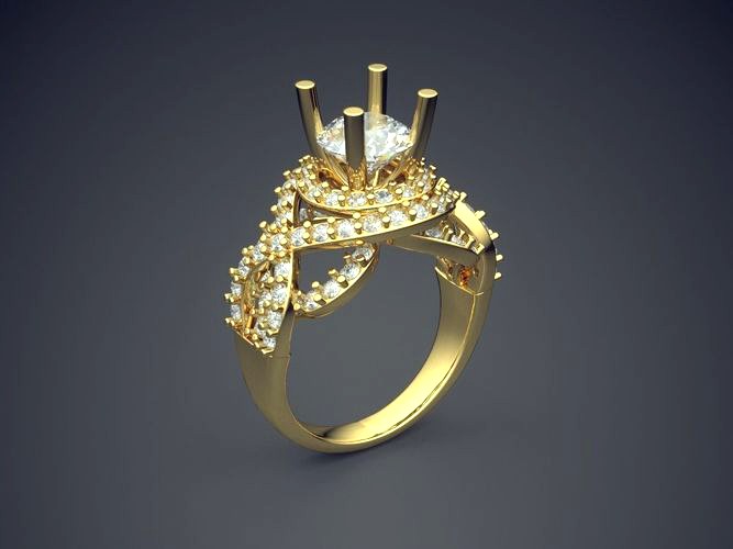 Curvy Ring With Diamonds 2268 | 3D