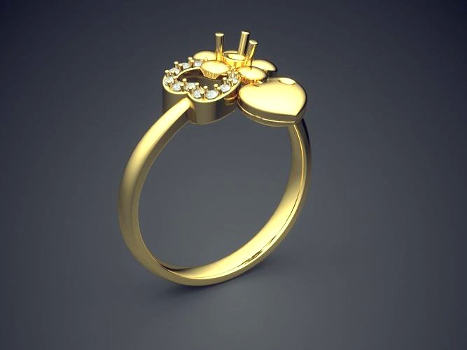 Flower Heart Shape Wedding Ring 2285 | 3D
