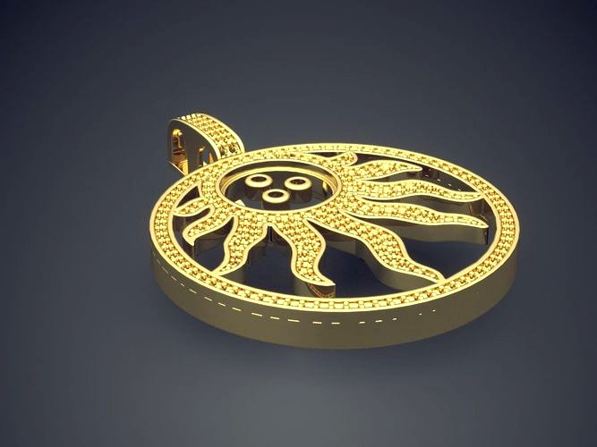 Amazing Design Sun Pendant with Diamonds | 3D