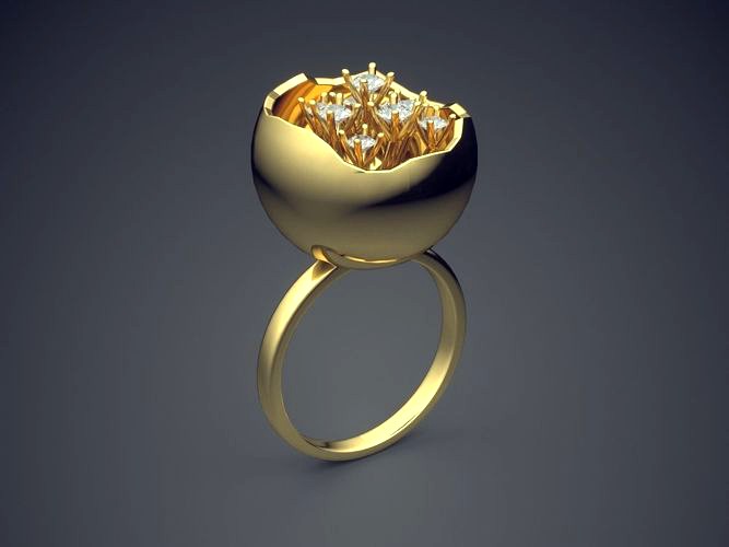 Beautiful Unique Tulip-like Engagement Ring With Diamonds | 3D