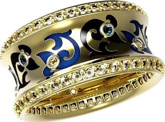 Gold ring with enamel and diamonds 2 3D Model