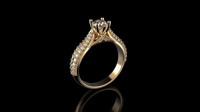 18K Yellow God Diamond Ring | 3D
