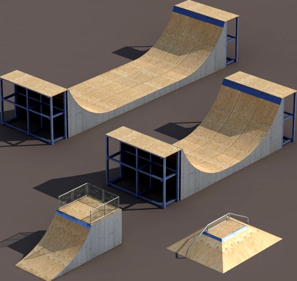 4 Skate park element Low Poly 3D Model