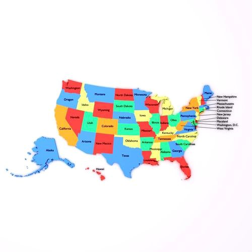 Map of the United States of America USA