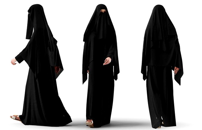 Woman wearing Saudi Arabian hidshab posed walking