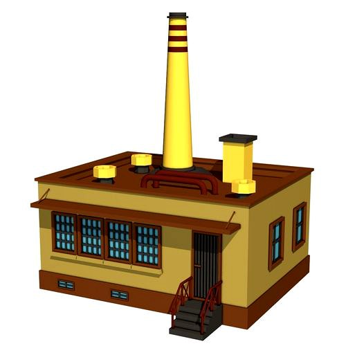 Industrial Factory with Yellow Chimney
