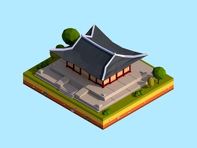 Cartoon Low Poly Deoksugung Palace Landmark