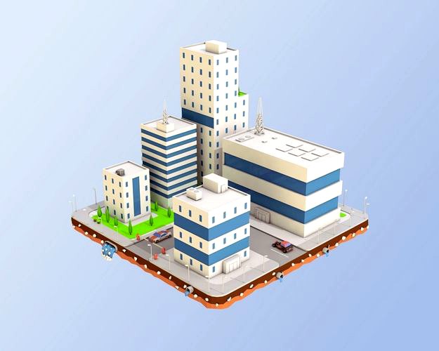 Low Poly City Block Factory Buildings