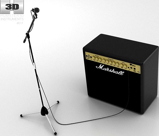 Microphone with Holder and Amp 3D Model