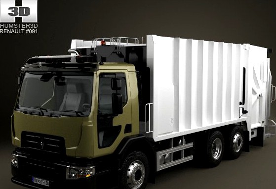 Renault D Wide Rolloffcon Garbage Truck 2013 3D Model