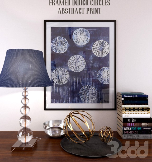 FRAMED INDIGO CIRCLES ABSTRACT PRINT