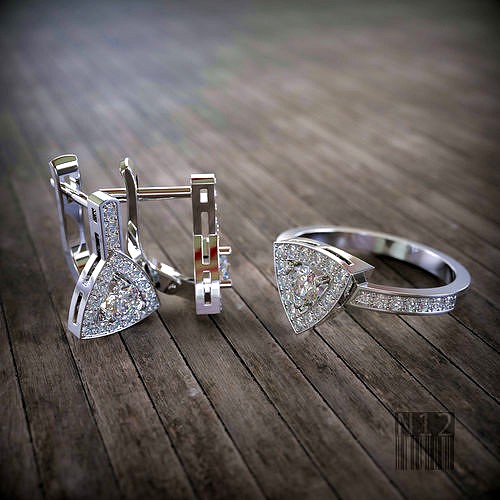 set ring and earrings with gemstones 3D | 3D