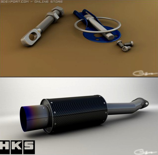 HKS Carbon Ti and  Hood pins 3D Model