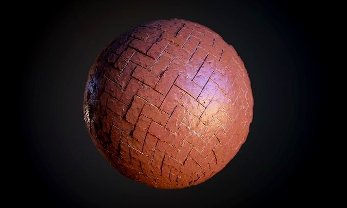 Herringbone Stone Pavers Damaged Seamless PBR Textur