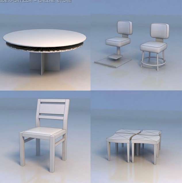 Table round table chair couch 3D Model