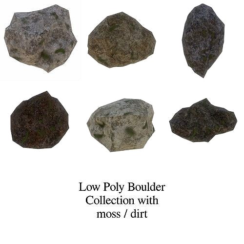 Low Poly Boulders with moss Collection 1