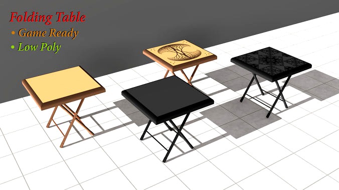 Realistic 3D Folding Table -Coffee Table -Low Poly -Game Ready