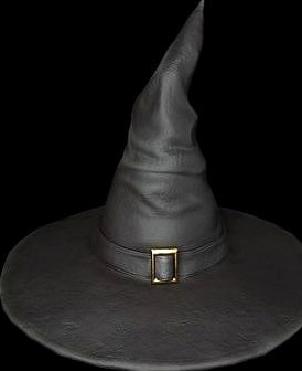 Old Black leather witch hat with removable strap