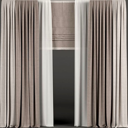 Brown curtains with tulle and roman blinds