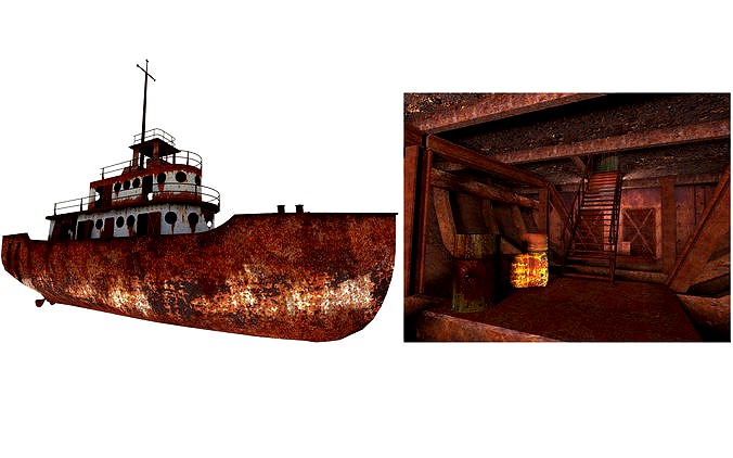 Old Abandoned Rusted Ship with Interior