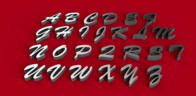 BRUSH SCRIPT font uppercase and lowercase 3D letters STL file | 3D