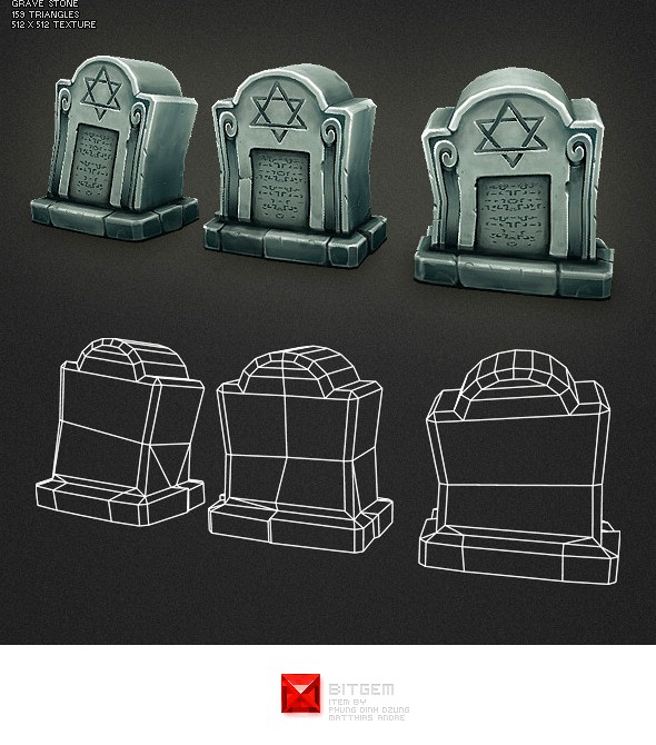 Low Poly Grave Stone 02