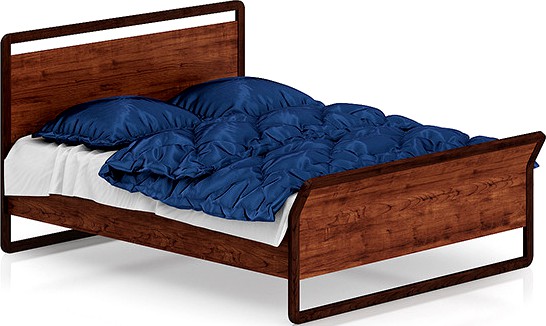 Modern Wooden Bed with Blue Bedclothes