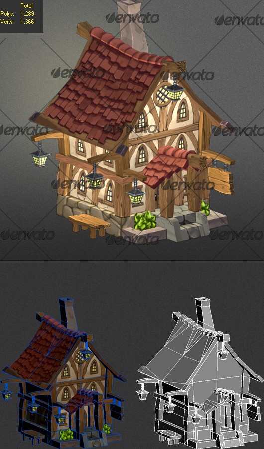 low poly wood house 3