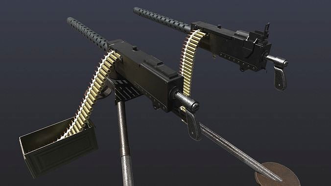 WW2 M1919 Browning Machine Gun with Attachments and Animations